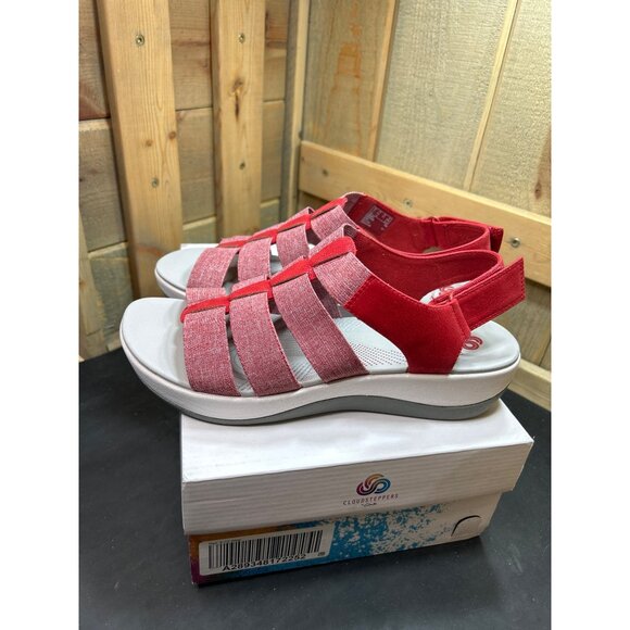 Clarks Cloudsteppers Womens Sandals 9.5W Red Elastic Straps - Picture 7 of 9